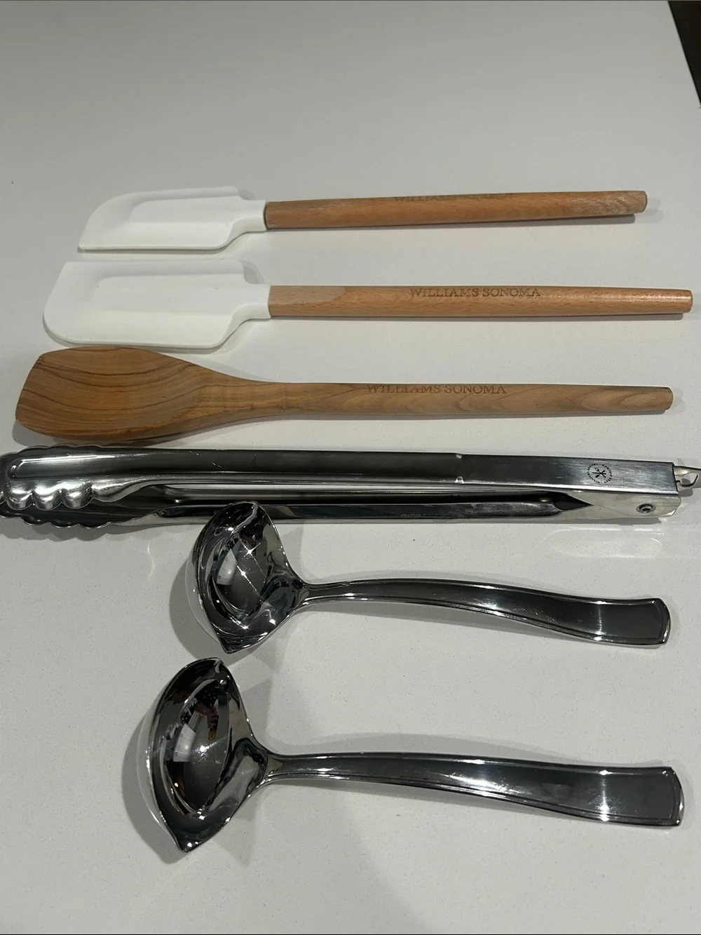 Williams Sonoma White & Natural Silicone Spatula and Wooden Spoon Set